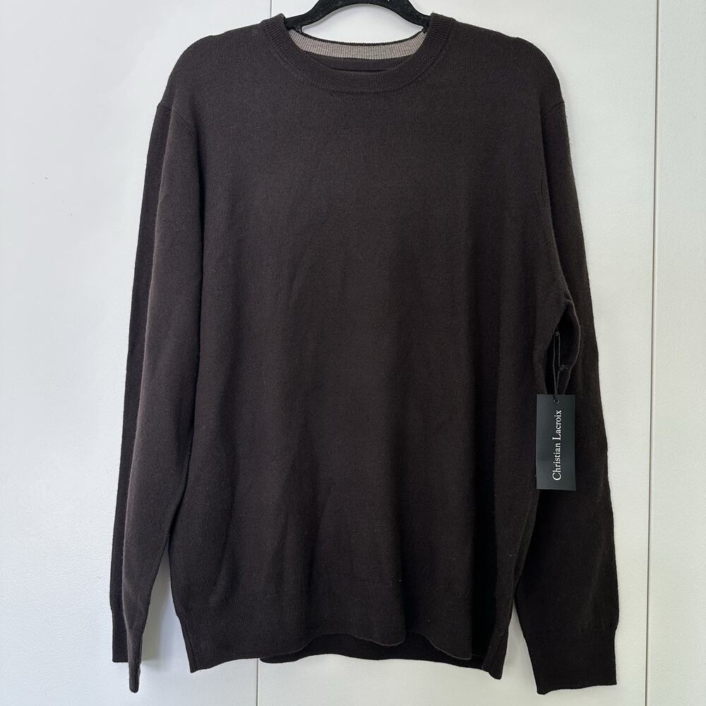 Christian Lacroix Men's 100% Extra Fine Merino Wool XL Sweater Brown